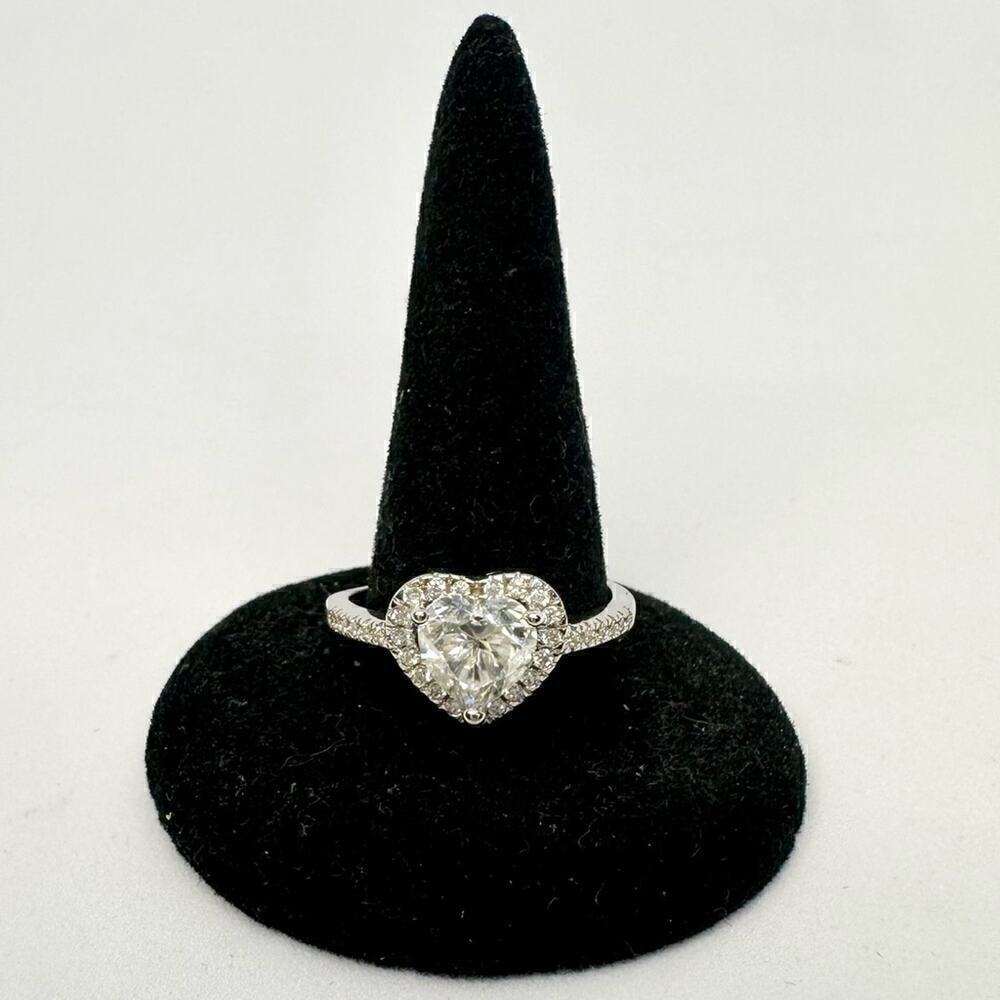 Heart Cut Halo Moissanite Diamond Engagement Ring 1.2 Ct Adjustable Ring.
